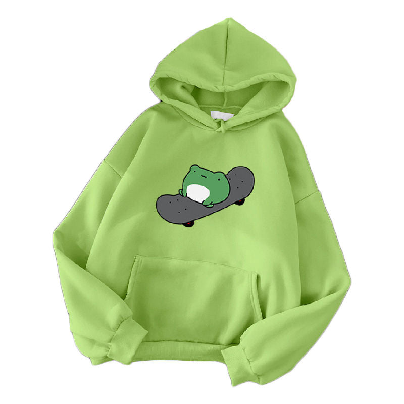 Beakey Womens Cute Hoodie Skateboarding Frog Long Sleeve Pullover-FruitGreen