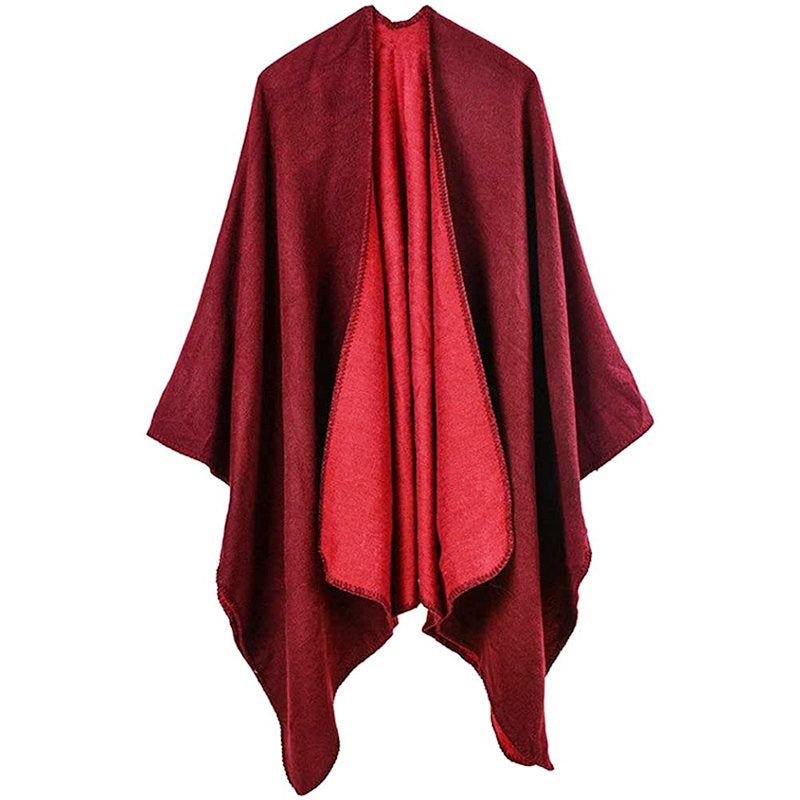 Beakey Womens Faux Cashmere Large Shawl Warm Cape Sweater Coat-Red Wine