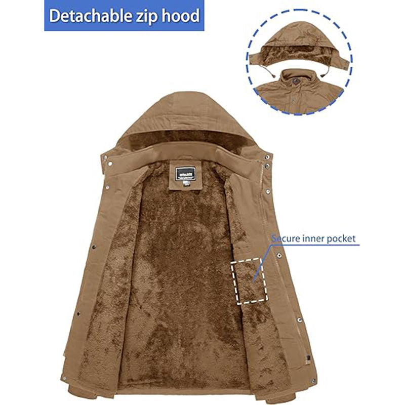 Beakey Mens Winter Jacket Cotton Fleece Lined Military Coats with Hood-Khaki