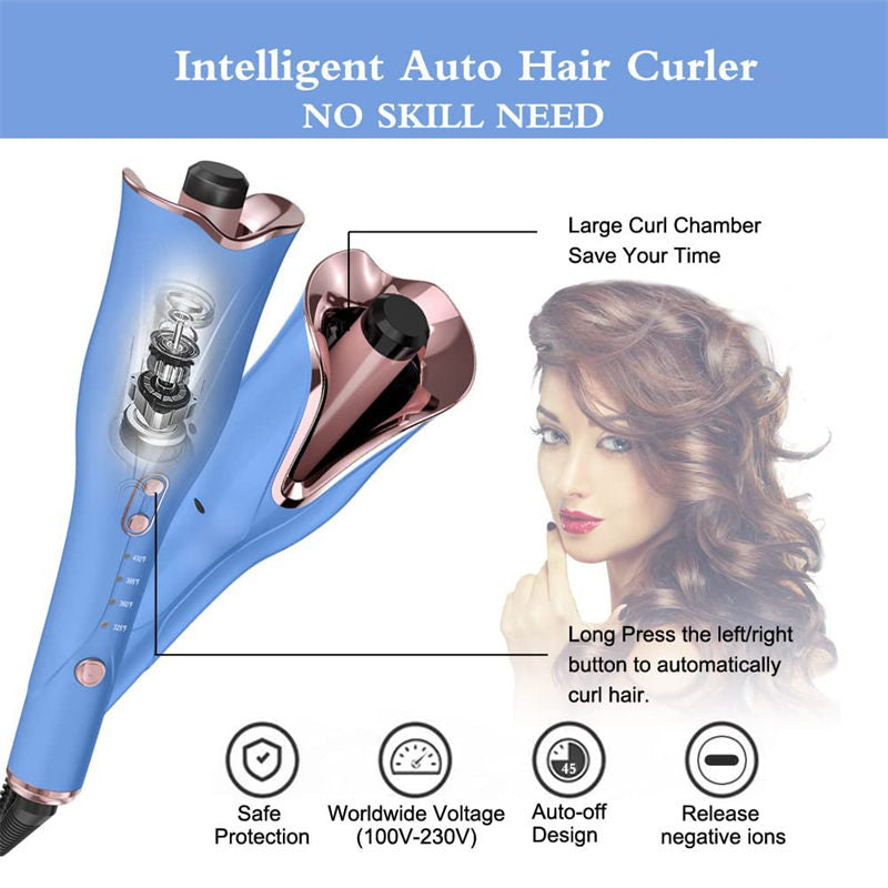 Beakey Auto Hair Curler with 4 Temps & 3 Timer Settings for Hair Styling-Blue1