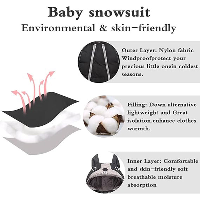 Beakey Cute Dog Snowsuit for Baby Winter Double Zipper Hooded Jumpsuit-Black