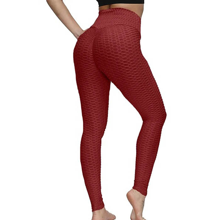 Beakey Women's High Waist Yoga Pants Leggings - Wine Red