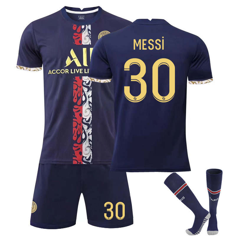 Beakey Paris Special Gold Edition Jersey 2022-23 Messi #30 Soccer Kits for Kids Adult