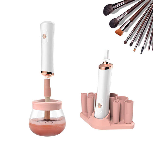 Beakey Electric Makeup Brush Cleaner with 8 Rubber Collars-Pink