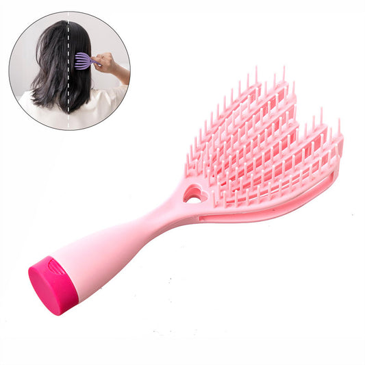 Beakey Hollow Out Hair Comb Dry Wet Use High Flexibility for Travel-Pink
