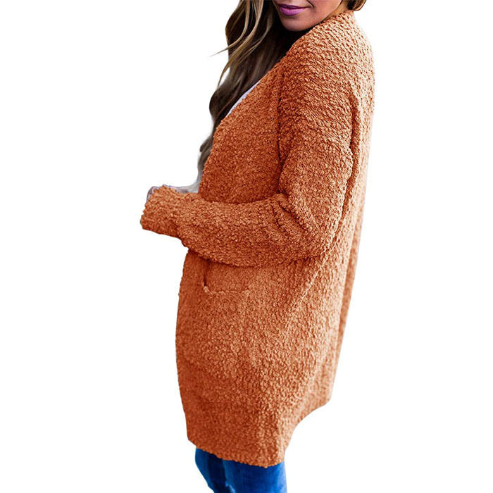 Beakey Women's Winter Long Sleeve Soft Chunky Knit Sweater Cardigan Outwear-Orange-YL1305