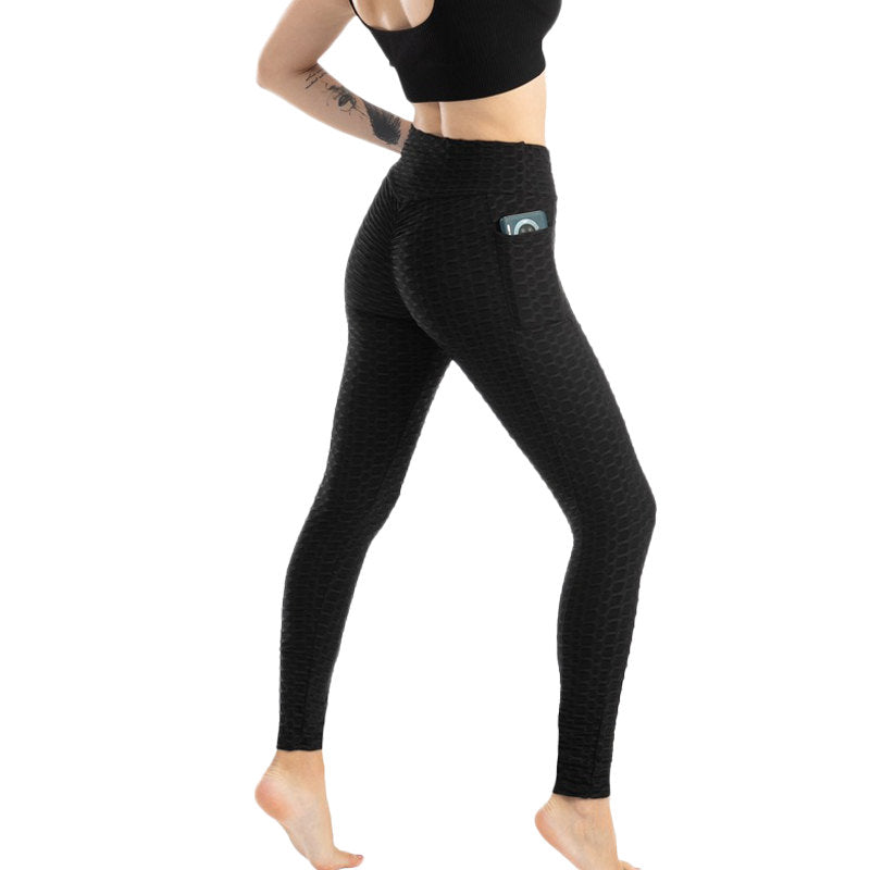 Beakey Womens Leggings Ruched Butt Lifting Stretchy Tights with Pockets-Black