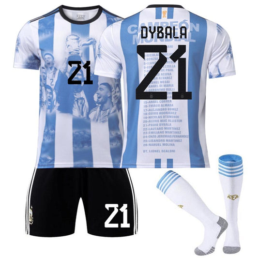 Beakey Argentina Win Commemoration Jersey 2324 Edition DYBALA #21 Soccer Jersey Kids Adult 3Pcs Jersey Kits