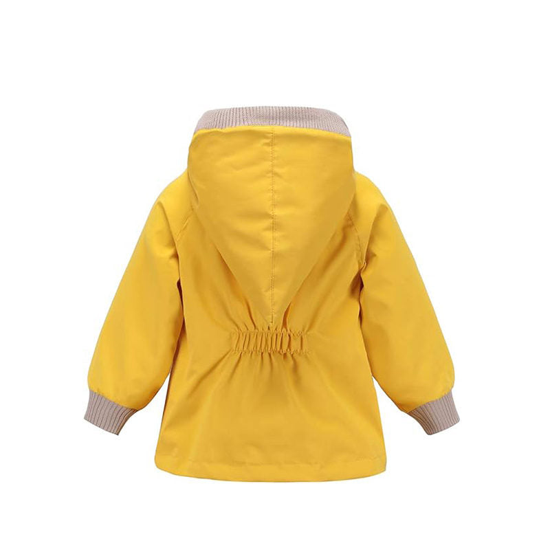 Beakey Kids Rain Jacket with Removable Hood Windproof for Spring Fall-Yellow