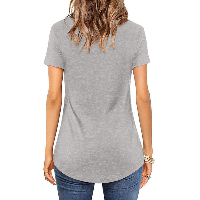 Beakey Women's Summer Tops V Neck T Shirt Short Sleeve Criss Cross Loose Casual Tops-Gray
