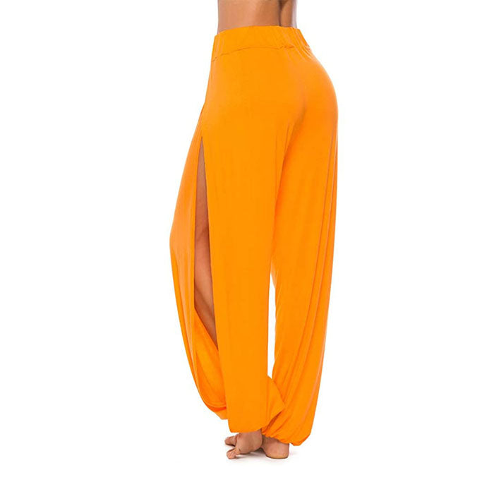 Beakey Women's Yoga Harem Pants Casual Loose Side Slit Hippie Long Pants-Orange-8006