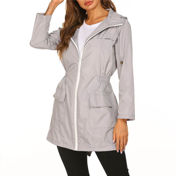 Beakey Rain Jackets Womens Lightweight Hooded Waterproof Outdoor Hiking Clothes-Gray-HYY0726