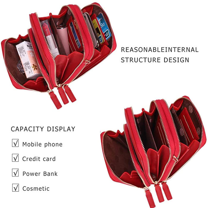 Beakey Crossbody Phone Bag for Women Small Shoulder Bag Cell Phone Wallet Purses and Handbags with 14 Credit Card Slots-Red