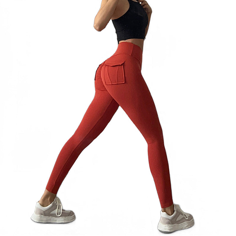 Beakey Womens Yoga Pants High Waist Leggings with Pockets for Workout-Passion Red