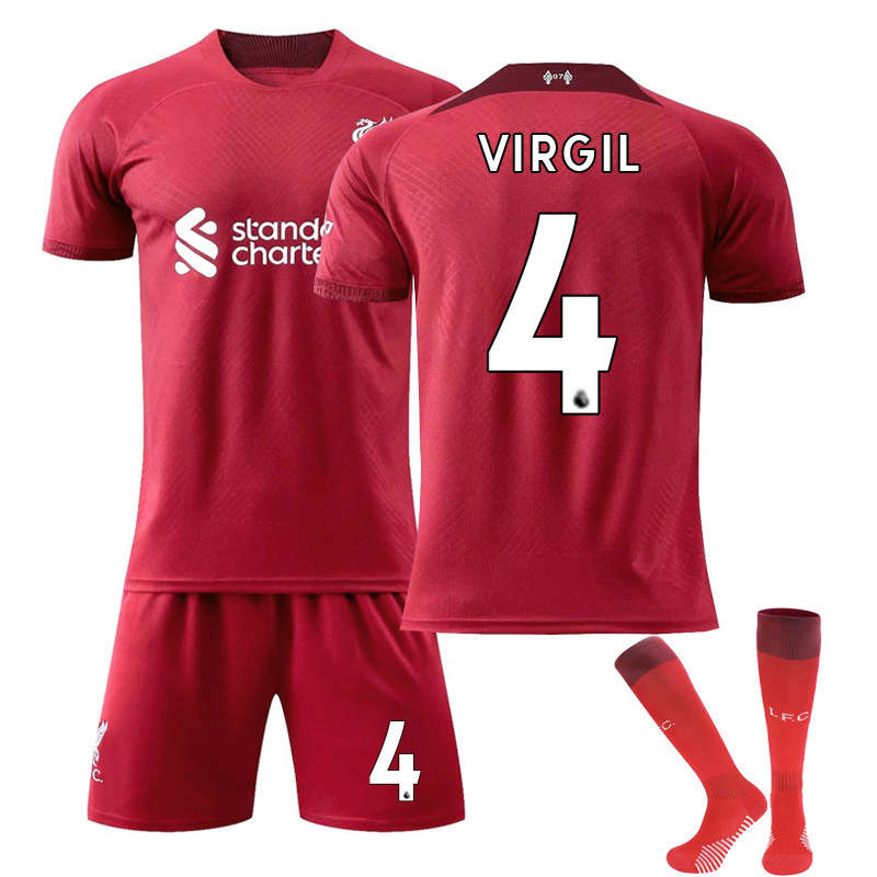 Beakey Liverpool Home Jersey 2022-23 VIRGIL #4 Soccer Jersey Kids Adult 3-Pieces Jersey Kits