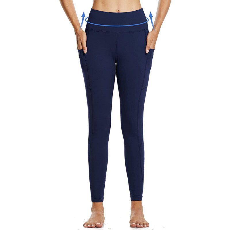 Beakey Womens High Waist Yoga Pants with Pockets Fashionable Leggings-Blue