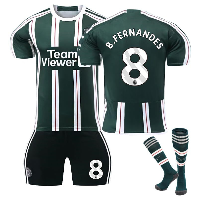 Beakey Red Devil Man Utd Away Jersey B.FERNANDES #8 Soccer Jersey Kids Adult 3Pcs Jersey Kits
