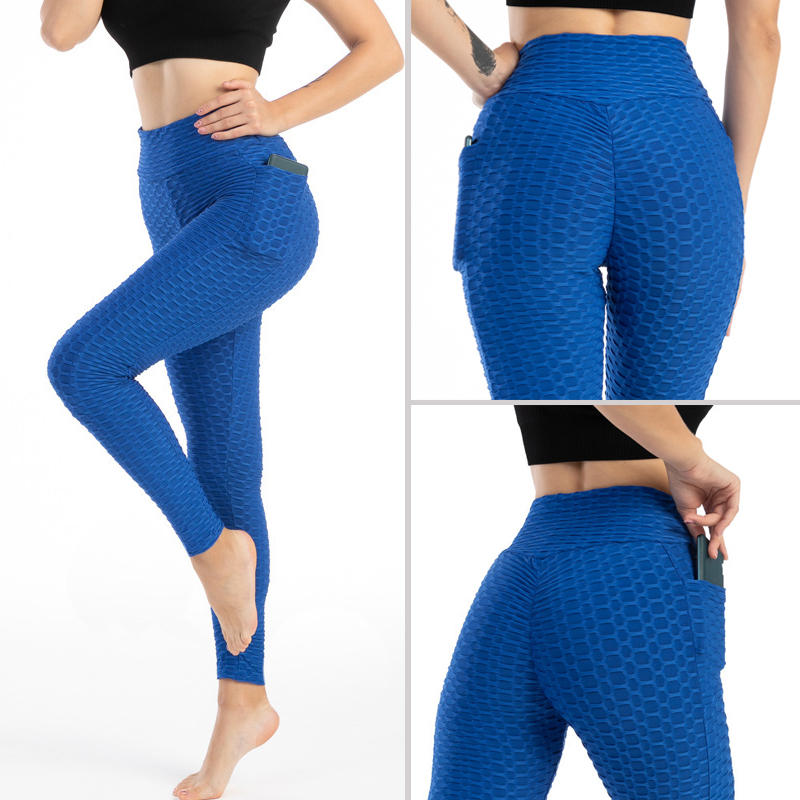 Beakey Womens Leggings Ruched Butt Lifting Stretchy Tights with Pockets-Royal Blue