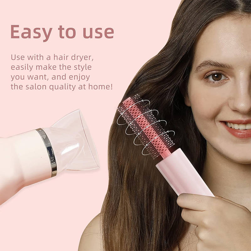 Beakey Curling Comb Portable Travel Round Brush for Bangs Curly Thin Short Hair-Pink