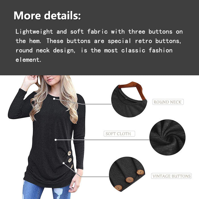 Beakey Women's Casual Long Sleeve Round Neck Loose T Shirt Blouse Tops-Black-88041