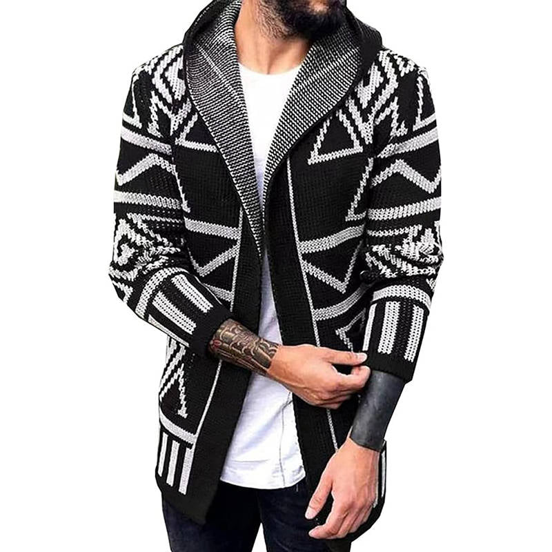 Beakey Mens Knitted Cardigan with Hood Long Sleeve Slim Fit Sweater
