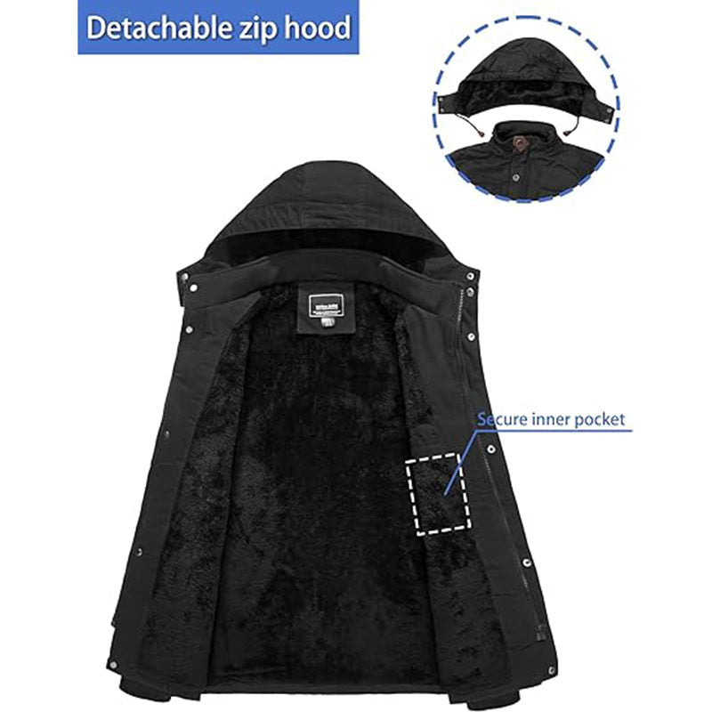 Beakey Mens Winter Jacket Cotton Fleece Lined Military Coats with Hood-Black
