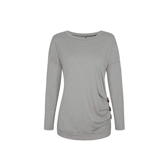 Beakey Women's Casual Long Sleeve Round Neck Loose T Shirt Blouse Tops-Light Gray-88041