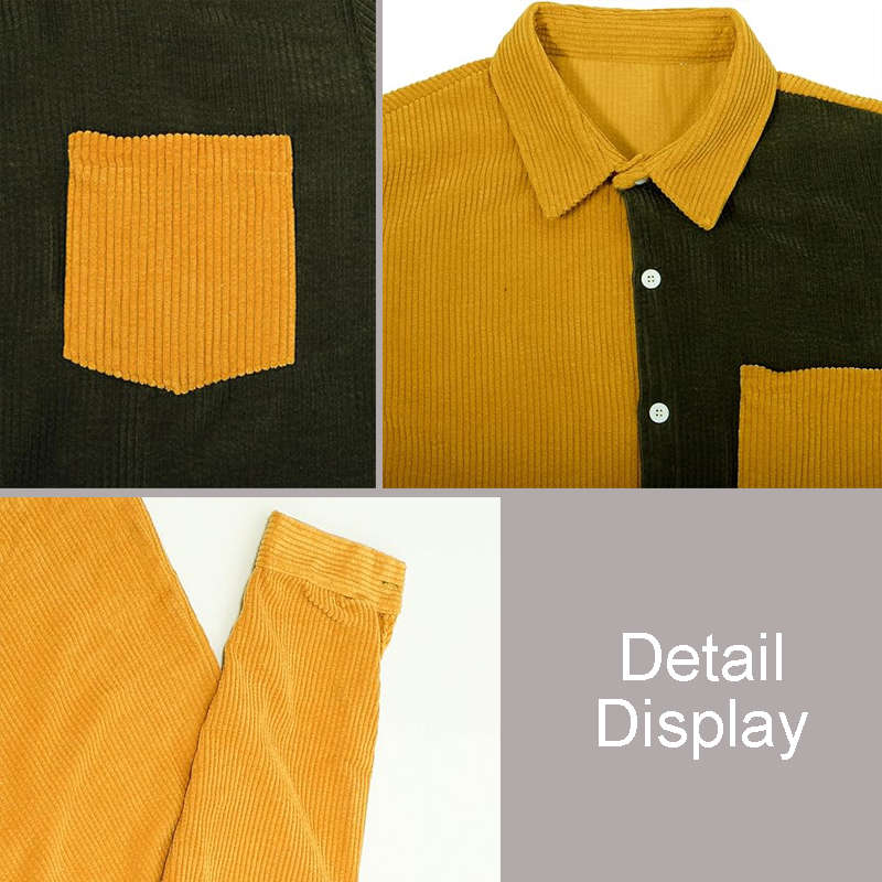 Beakey Mens Corduroy Shirt Patchwork Button Down Jacket with Chest Pocket-Green