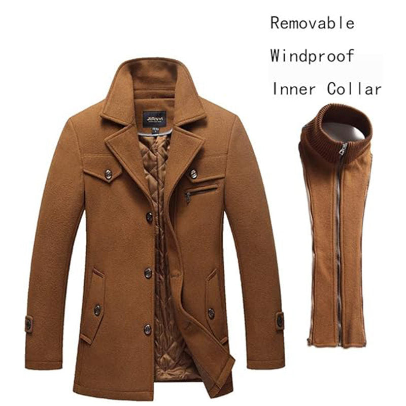 Beakey Mens Pea Coat Wool Blend Single Breasted Overcoat for Winter-Camel