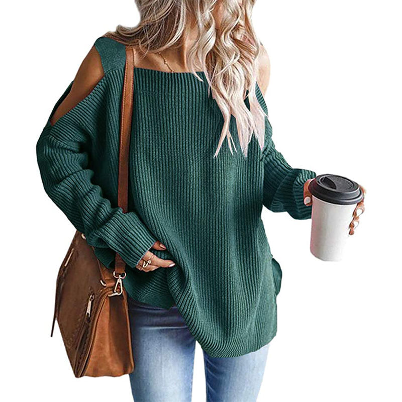 Beakey Womens Off Shoulder Oversized Sweater Fashion Knit Tunic Tops-Green