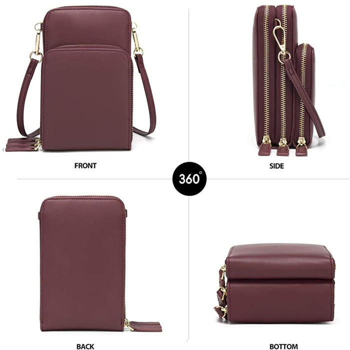 Beakey Crossbody Phone Bag for Women Small Shoulder Bag Cell Phone Wallet Purses and Handbags with 14 Credit Card Slots-Redwine