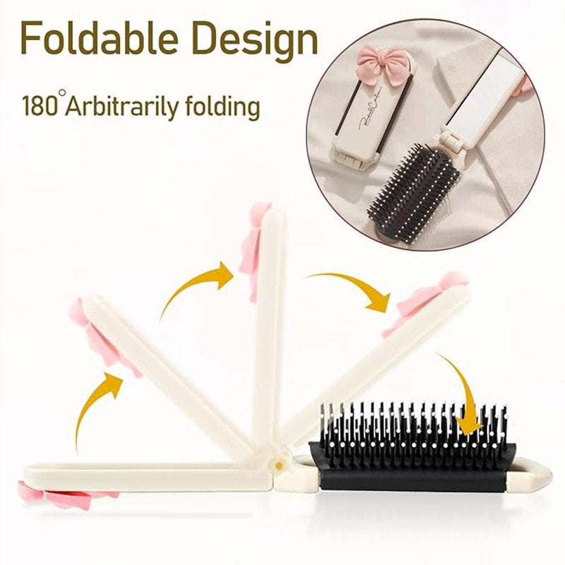 Beakey Cute Mini Hair Brush Foldable with Mirror for Travel Swimming