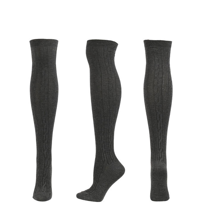 Beakey 2Packs Women Extra Long High Socks Knit Warmers Thick Tall Long Boot Stockings Leg-BlackDarkGray