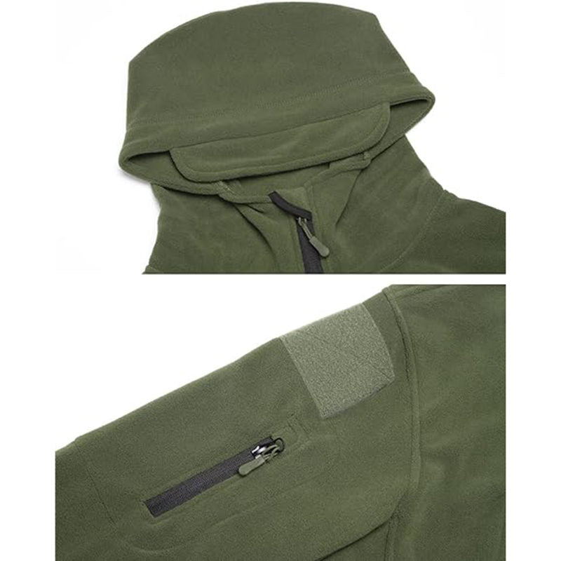 Beakey Military Tactical Jacket for Men Fleece Hooded Coat with Zipper-Army Green