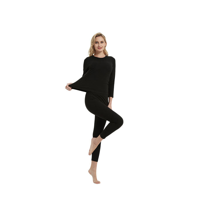 Beakey Women's Ultra Soft Autumn And Winter Thermal Underwear Fleece Lined Pajamas-Black