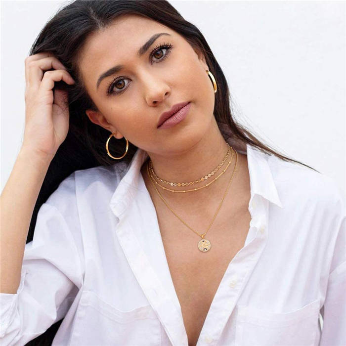Beakey Simple Cute Long Pendant Necklace Oval Link Choker Double Layer Jewery-Lucky Charm-GL-0092A