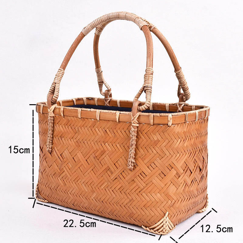 Beakey Retro Womens Bamboo Handbag Handmade Large Tote Bag Wicker Basket Bag-Orange