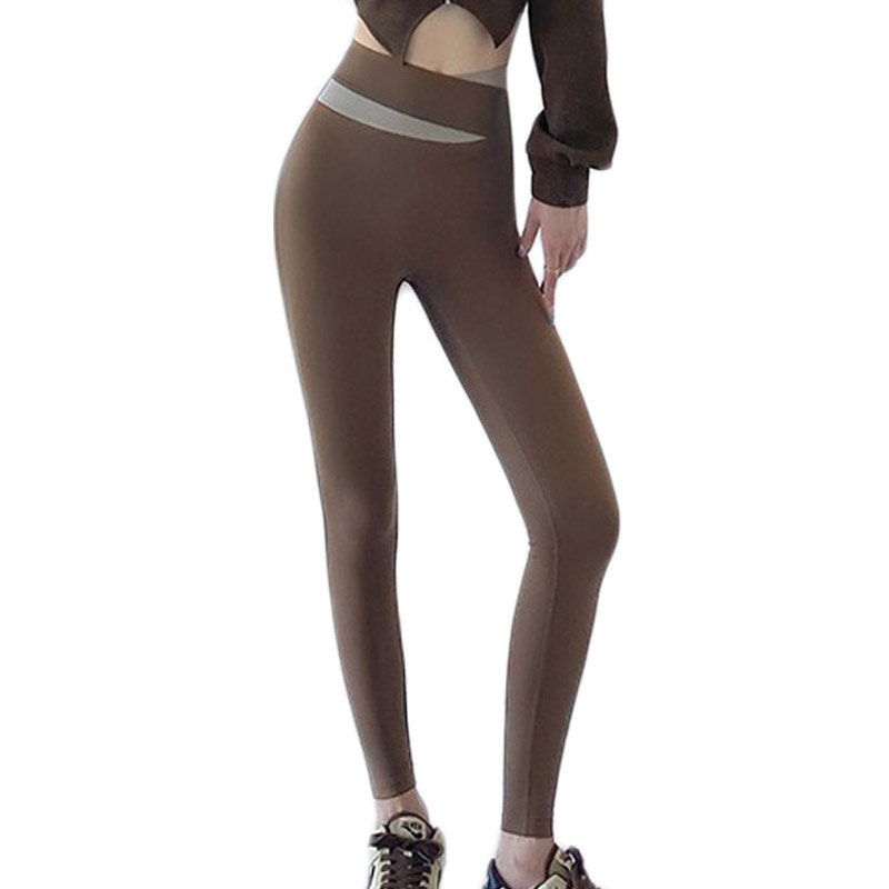 Beakey Womens Legging Cross High Waist Butt Lifting Yoga Pants for Spring-Coffee