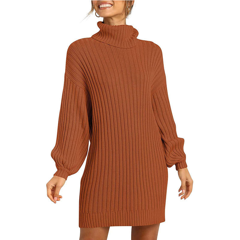 Beakey Womens Turtleneck Loose Sweater Dress Soft Winter Pullover Dress-Brick Red