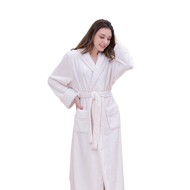 Beakey Warm Soft Plush Robe with Pockets for Unisex-White