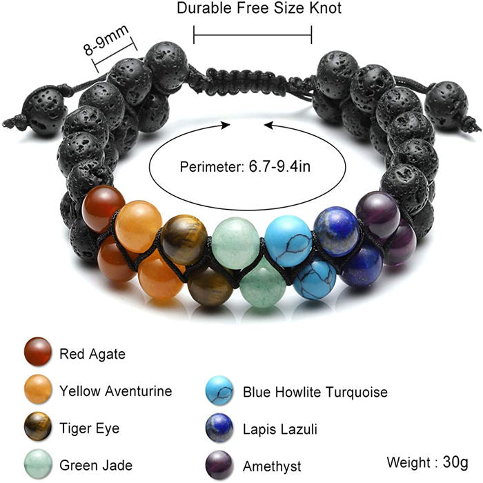 Beakey Bead Bracelet 7 Chakras Healing Crystals Bracelet Stone Beads Double Layer Bracelets-Lava Rock Stone Bracelet