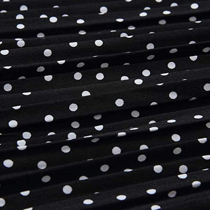 Beakey Womens High Waist Skirt Polka Dot Pleated Midi Maxi Swing Skirt High Elastic-Black-0387
