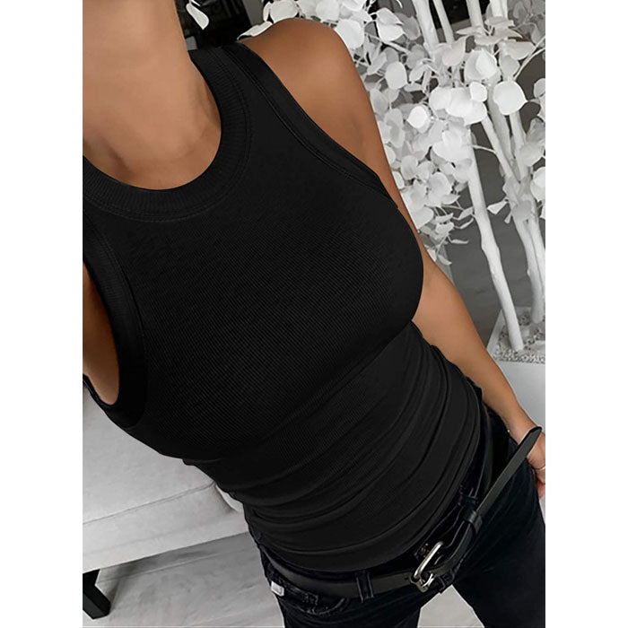 Beakey Women Tank Tops Summer Sleeveless Cami Slim Knit Ribbed Racerback Blouses-Black-7123