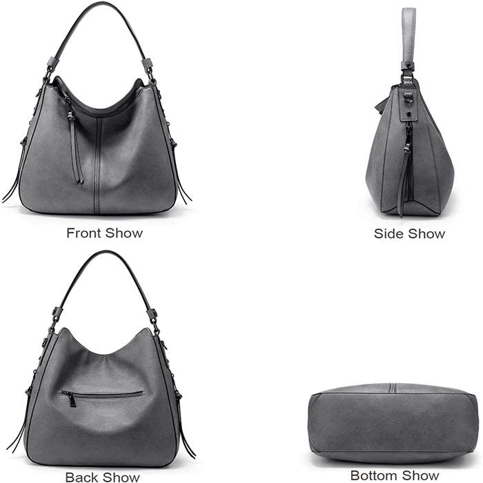 Beakey Handbags for Women Large Designer Ladies Hobo bag Bucket Purse Faux Leather-Grey
