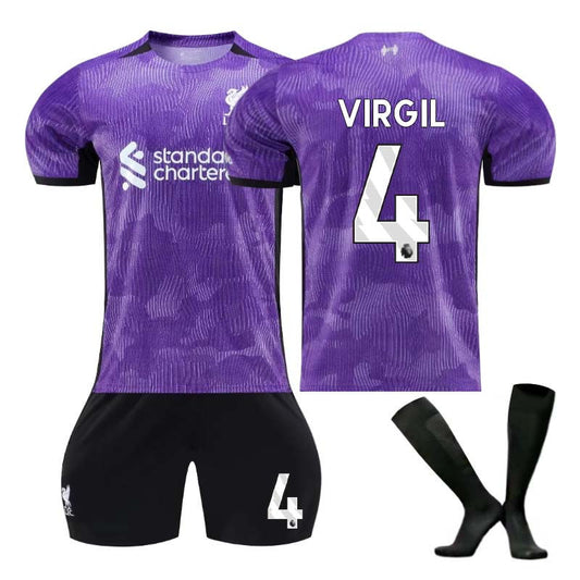 Beakey Liverpool Second Away Jersey VIRGIL #4 Soccer Jersey Kids Adult 3-Pieces Jersey Kits
