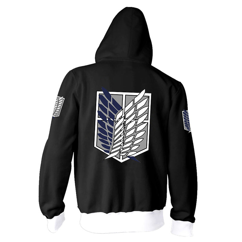 Beakey Fashion Print Hoodie Unisex Zip up Jacket for Anime Lover Cosplay-Black