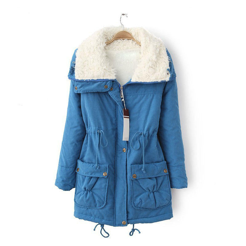 Beakey Women's Mid Length Winter Coat Thickened Warm Lamb Wool Lined Jacket-Blue