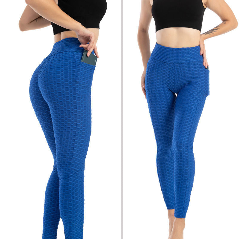 Beakey Womens Leggings Ruched Butt Lifting Stretchy Tights with Pockets-Royal Blue