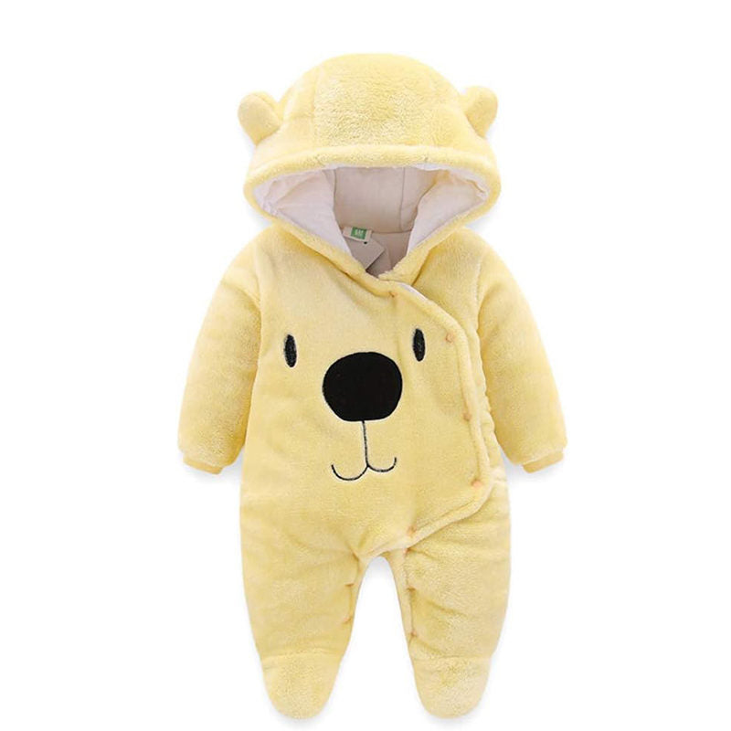 Beakey Cute Bear Hooded Snowsuit for Baby Button Footie Fleece Jumpsuit-Yellow