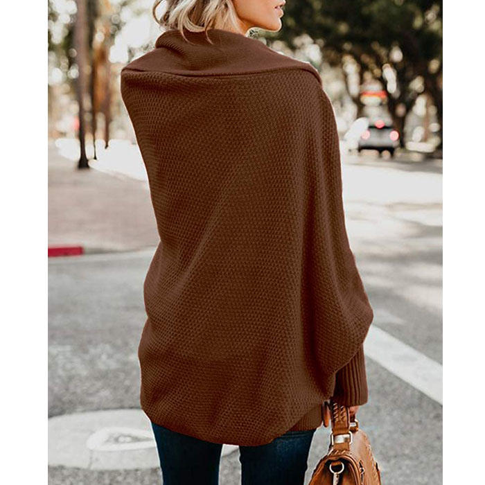 Beakey Women's Batwing Knitted Oversized Slouchy Solid Cardigan Sweater Knit Outwear-Brown